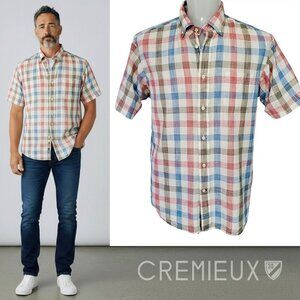 Cremieux Classics Men's Plaid Shirt Short Sleeves 100% Cotton Lightweight Size L
